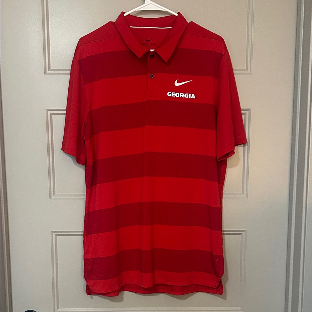 Nike Men's Red Georgia L Polo striped Nike Drifit Georgia Bulldogs short sleeve